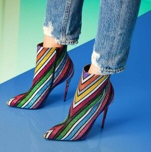 Christian Louboutin Suede Stripy Glitter So Kate Booty 100 Ankle Boots 41 Multi